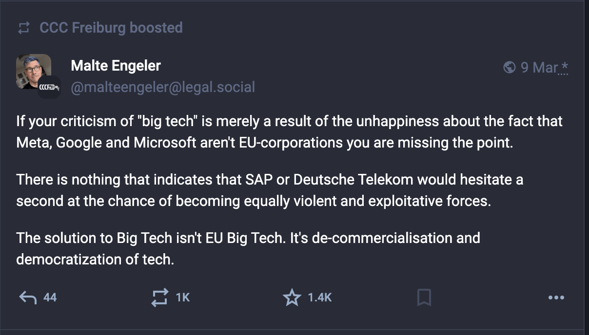 Screenshot of Mastodon post saying ''