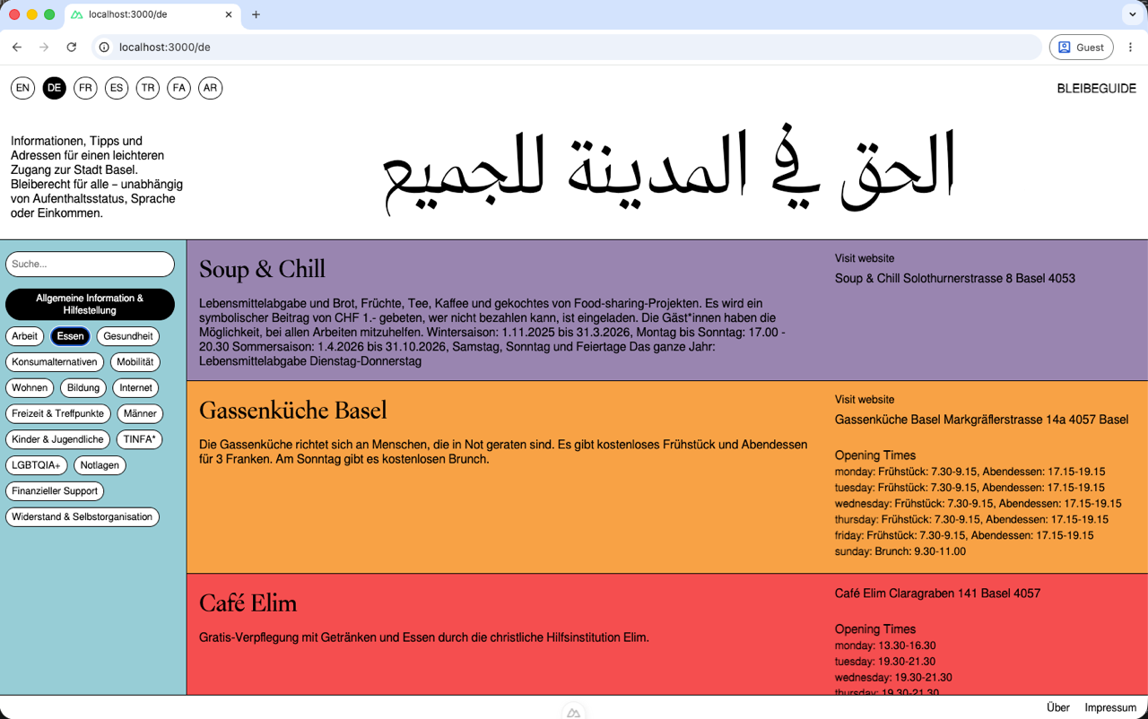 Screenshot of the current Bleibeguide website.